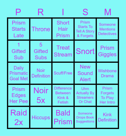 Kinkism With Prism Bingo Card