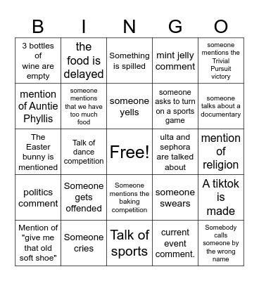 Family Bingo Card