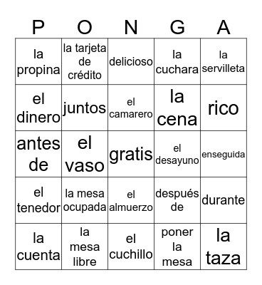 El Restaurante I Bingo Card