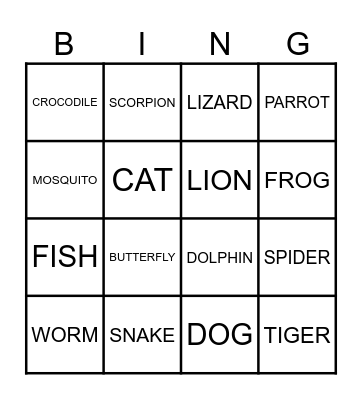 Animals Bingo Card