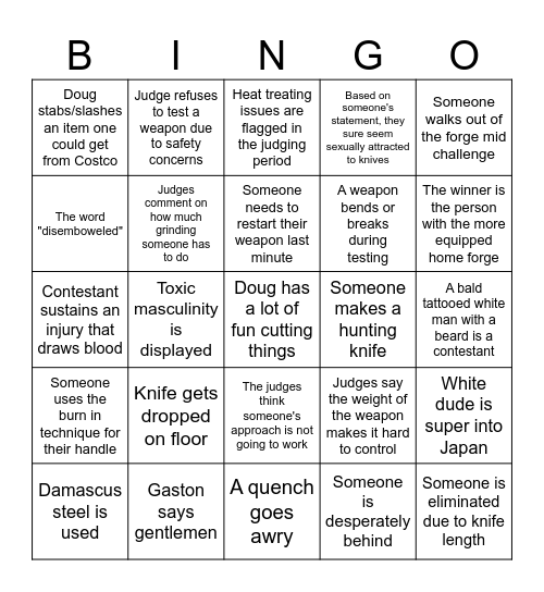 Forged in Fire Bingo Card