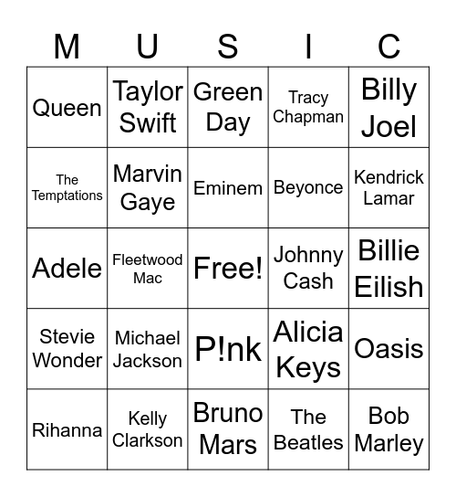 Music Bingo Card