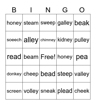 Lesson 85 (ee ea  ey) Bingo Card