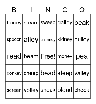 Lesson 85 (ee ea  ey) Bingo Card