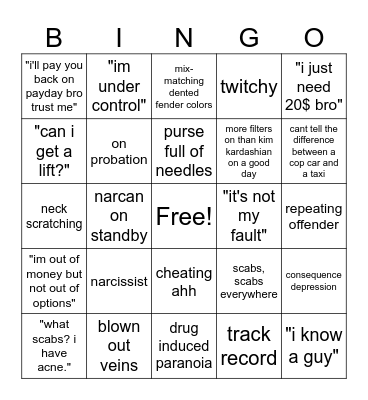 Crackhead Bingo Card