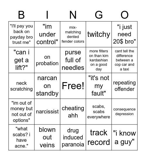 Crackhead Bingo Card