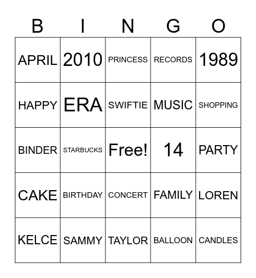 SAMMY'S BIRTHDAY BINGO Card