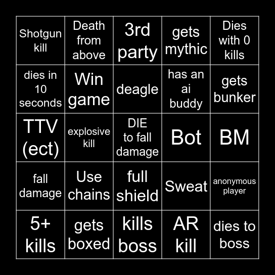 fortnite bingo Card