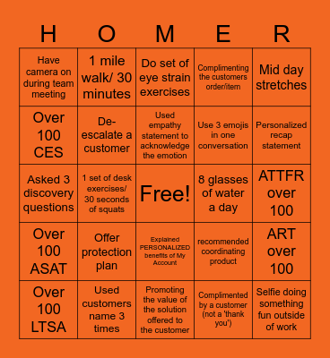 HOMER Bingo Card