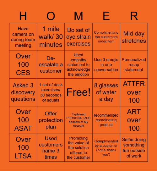 HOMER Bingo Card