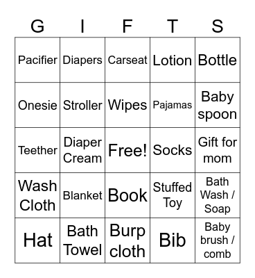 Baby Shower Gift Bingo Card