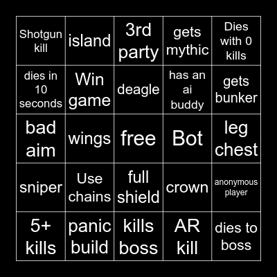 fortnite bingo Card