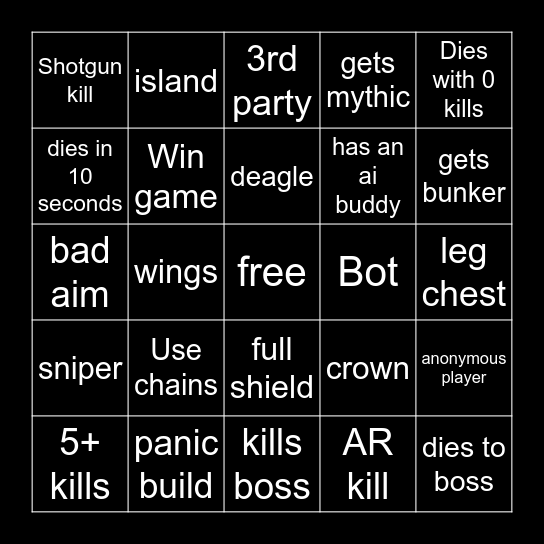 fortnite bingo Card