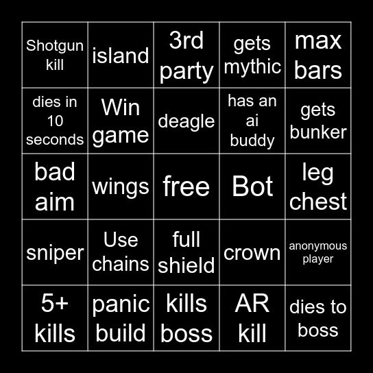 fortnite bingo Card