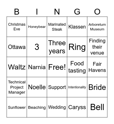 Darren and Noelle - Wedding "Bells" Bingo Card