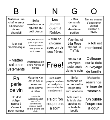 Bingo Tantalo Bingo Card