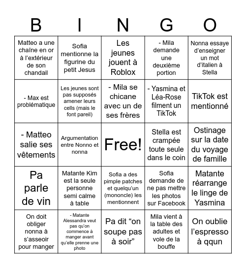 Bingo Tantalo Bingo Card