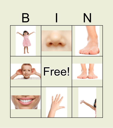 Body Part Bingo Card