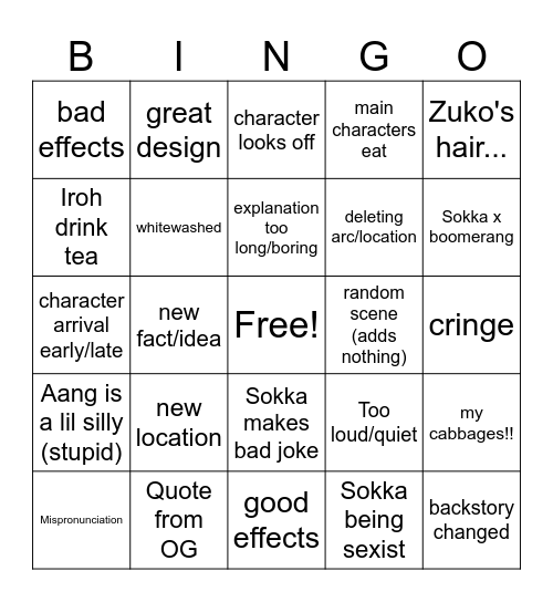 ATLA Bingo Card