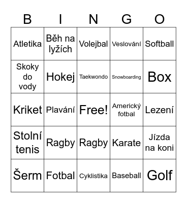 SPORTY Bingo Card