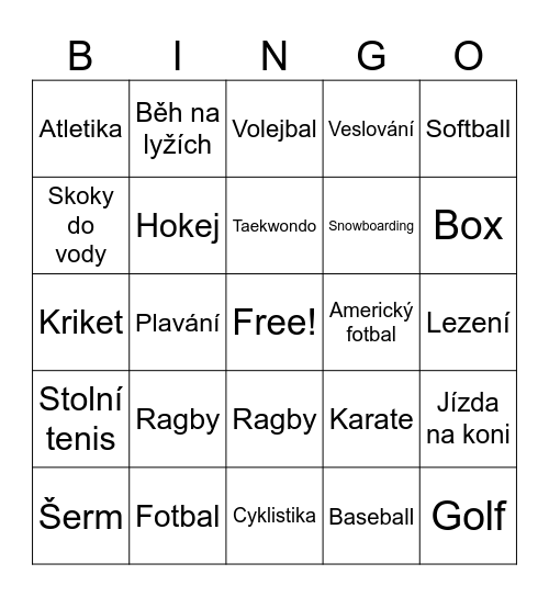 SPORTY Bingo Card