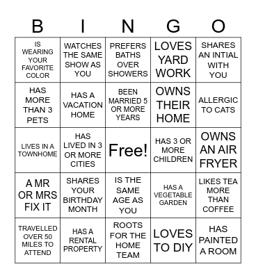 HOUSEWARMING FIND SOMEONE WHO Bingo Card