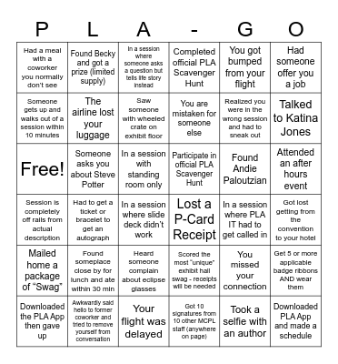 PLA Bingo Card