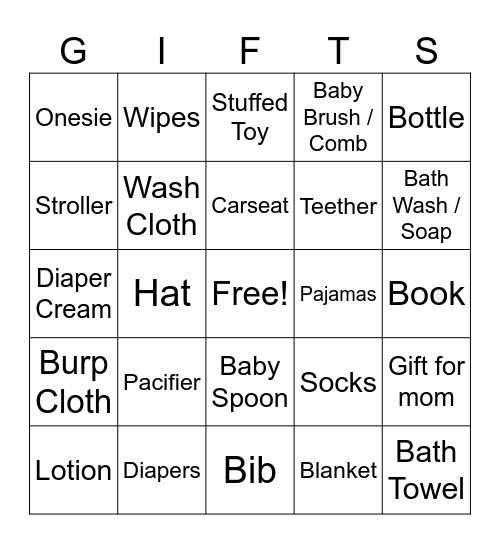 Baby Shower Gift Bingo Card
