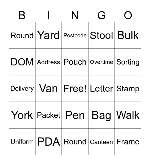 Royal Mail Bingo Card