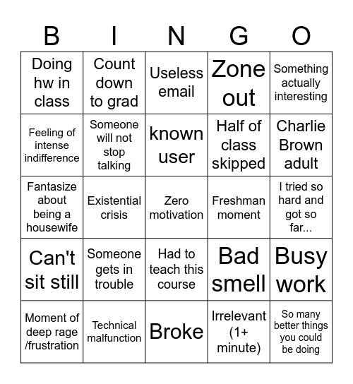 Senioritis Bingo Card