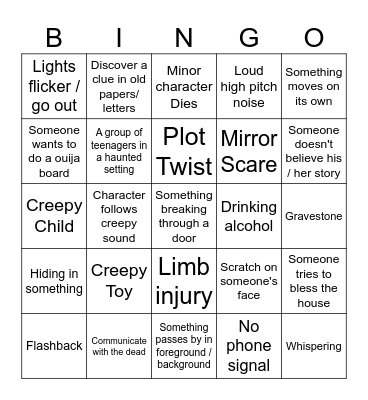 Horror Movie Cliche Bingo Card