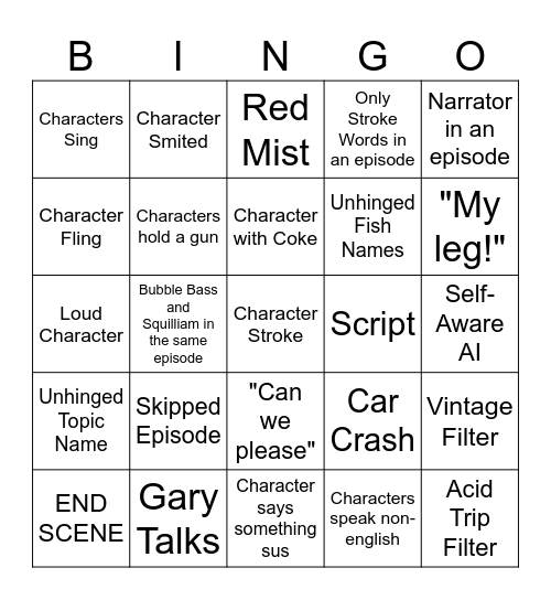 Ai Spongebob Bingo Card