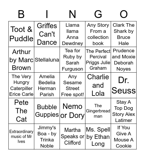 Extraoridnary Character  Ages 3-5 Bingo Card