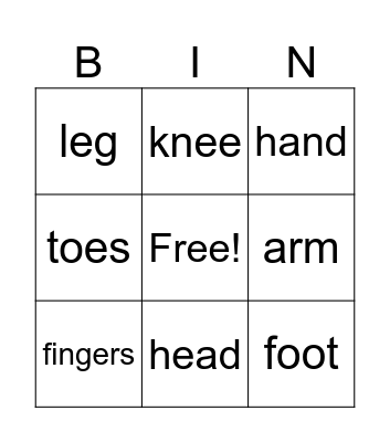 My Body Bingo Card