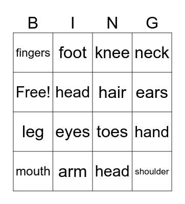My Body Bingo Card