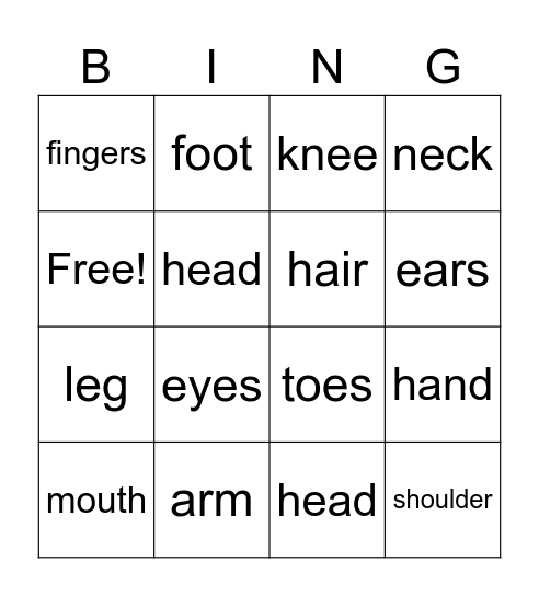 My Body Bingo Card