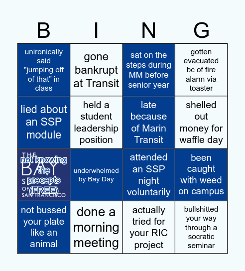 Bay Bingo Card