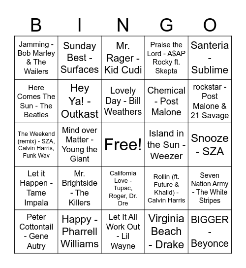 BOOGIE BINGO Card