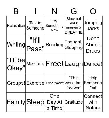 Coping BINGO  Bingo Card