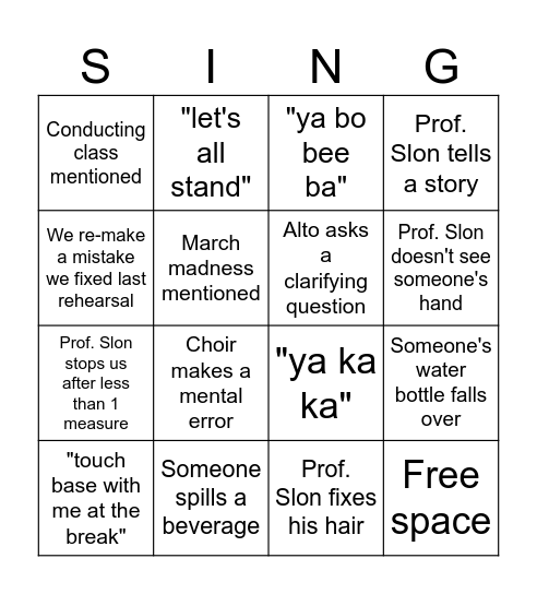 U-SINGO Bingo Card