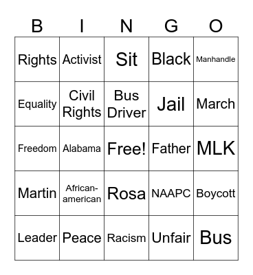 Rosa Parks Bingo Card
