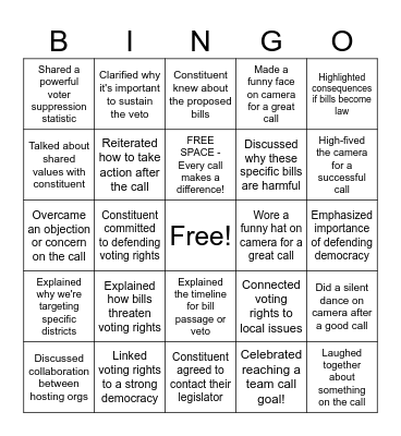Voting Rights Defense Bingo Game 1 Bingo Card