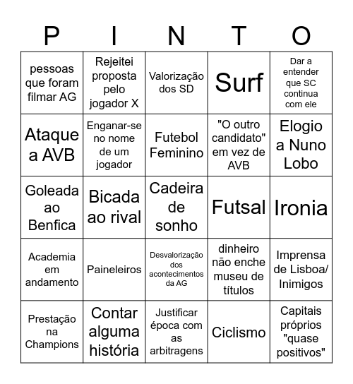 BINGO DO PINTO DA COSTA Bingo Card