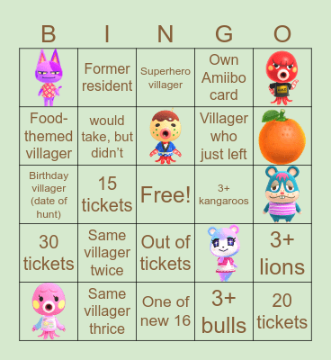 Villager Hunt Bingo Card