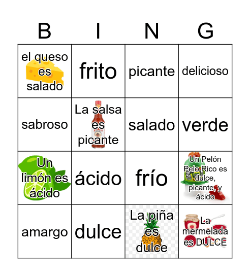 Los sabores Bingo Card