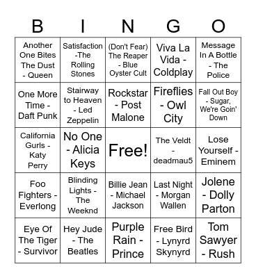 Music Bingo Card
