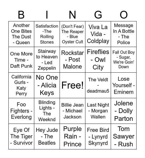 Music Bingo Card