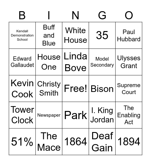 Gallaudet Bingo Card
