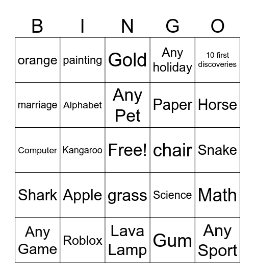 Untitled Bingo Card