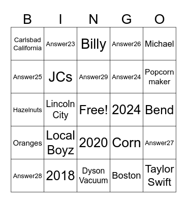 Kiever Bingo Card